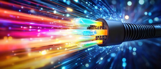 Colorful Fiber Optic Cable Transmitting Data Fast