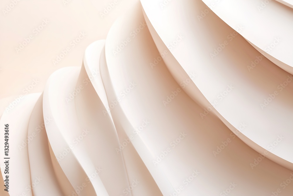 Poster semi-transparent geometric shapes overlap in soft beige tones, gently fading into a blurred backgrou