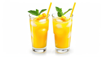 Fototapeta premium mango fizz summer cocktail, two glasses with mango juice