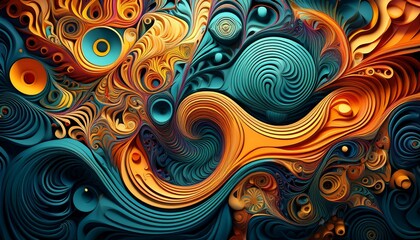 Abstract background. Abstract Shapes & Symbols Morphing. Fluid patterns, psychedelic art style.  Surreal, vibrant, artistic design.

