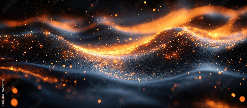 Poster abstract fiery particle wave background.