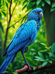 Obraz premium Loro Azul Pintado con Textura al Óleo Sobre Fondo Natural de Bosque Tropical