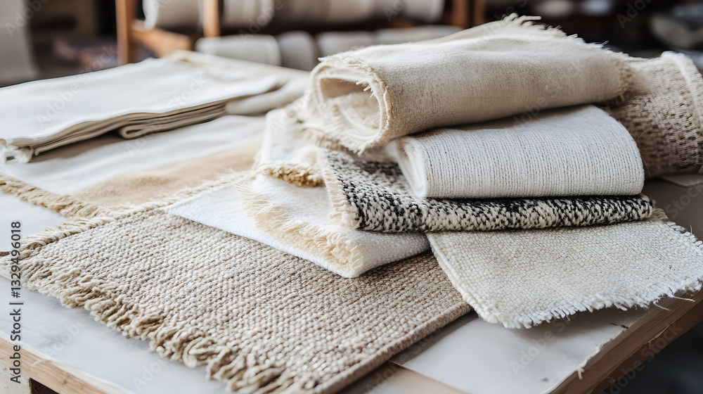 Aufkleber neatly arranged pile of colorful towels on a table showcasing soft textures and curvilinear designs 