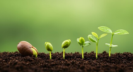 Plant growth stages from seed to seedling, demonstrating germination, nurturing, agriculture, biology, and natural development.