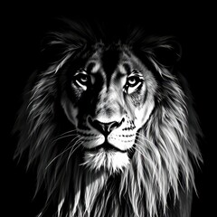  Black and White Lion Portrait with Bold Contrast and Dramatic Lighting
