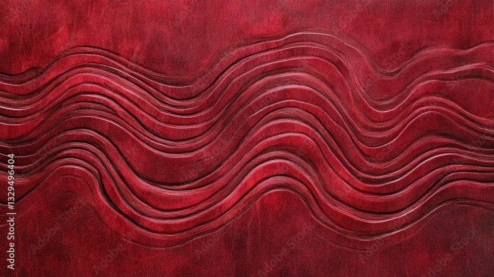 Poster deep crimson red wave pattern carved wooden texture background image