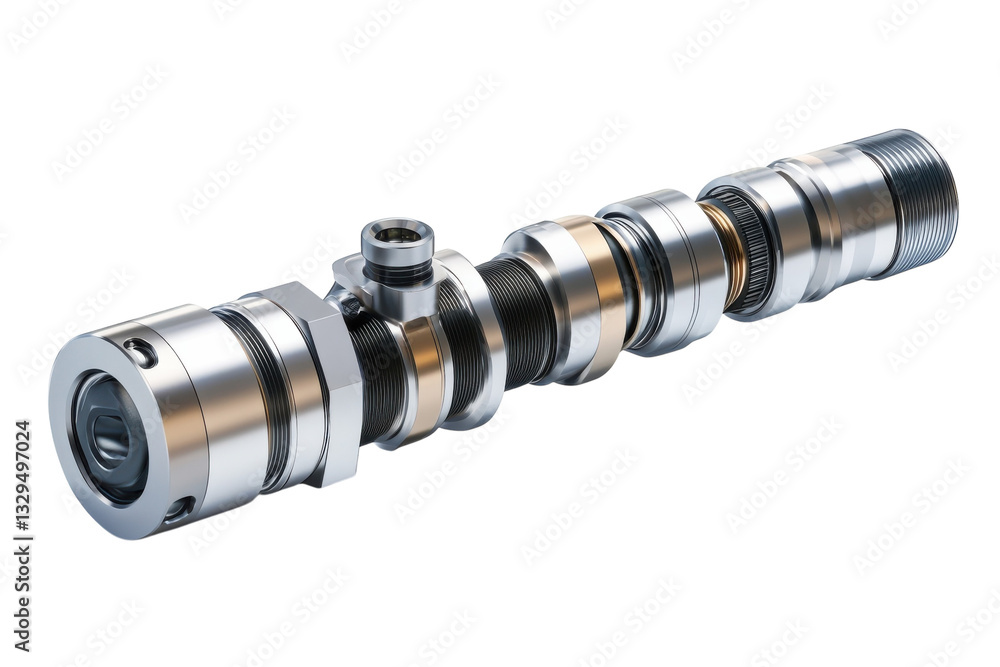 Poster a precision engineered metallic assembly showcasing intricate components and seamless connection wit