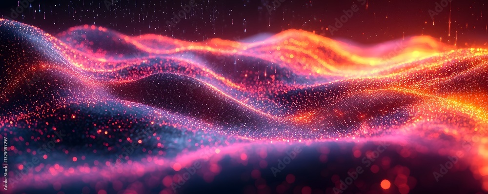 Poster glowing holographic line graph with sharp peaks and valleys depicting business analytics and financi