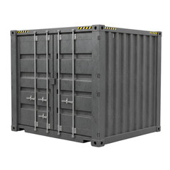 Gray Shipping Container Isolated on Transparent Background with Striped Caution Pattern