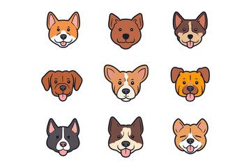 Fototapeta premium Set of dog faces with tongues sticking out, isolated