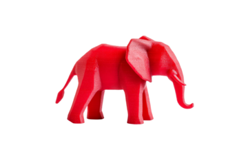 Red elephant is standing on a white background, isolated