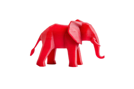 Red elephant is standing on a white background, isolated