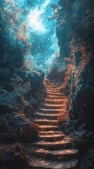 Mystical stairway leading to a glowing sky