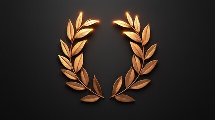Golden Laurel Wreath on Dark Background with Glowing Accents