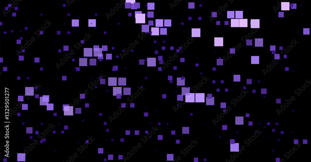 Poster dark abstract background with various purple squares scattered across. this digital-themed pattern c