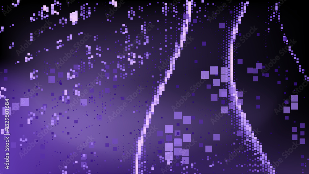 Leinwandbilder Dark abstract background with various purple squares scattered across. This digital-themed pattern conveys a sense of mystery and modern technology.