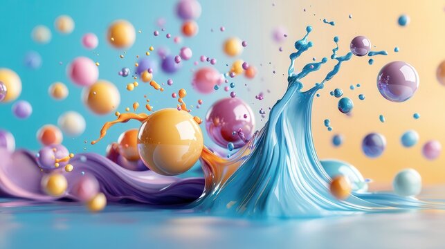 Captivating abstract composition featuring the dynamic motion of vibrant dream like particles against a surreal digital backdrop