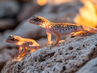 Fototapeta premium A photo of swift geckos on a rocky wall