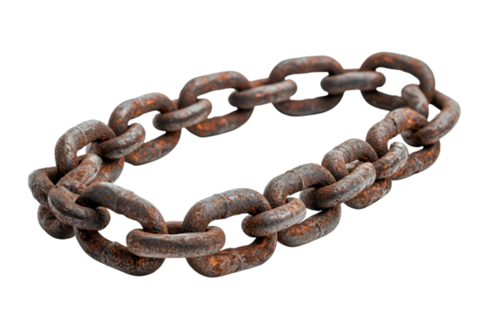 A Weathered Rusty Chain Forming An Incomplete Circle, Hinting At Broken Bonds And Lost Connections Against A Stark Isolated on Transparent Background