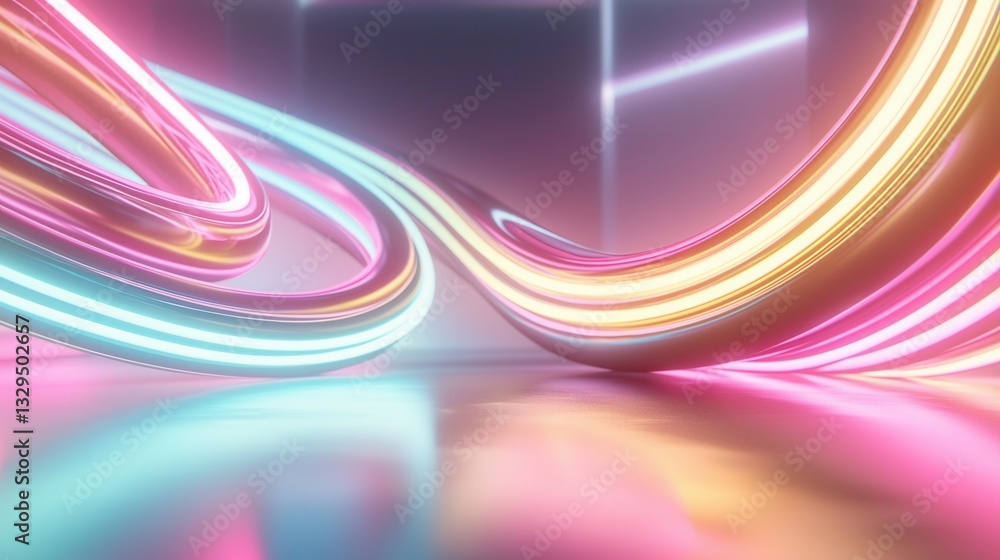Poster a mesmerizing abstract background featuring dynamic curving neon wave lines that glow and blend in a