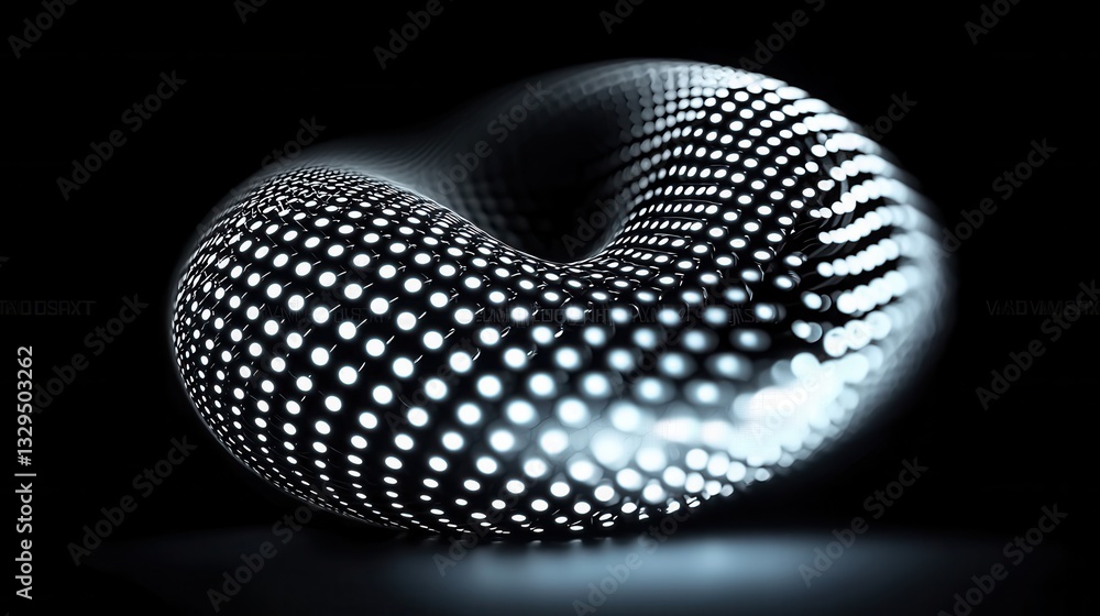 Poster A visually striking abstract digital sphere composed of a dynamic array of luminous patterned points creating a captivating futuristic visual illusion