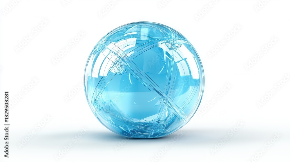 Poster a digitally rendered abstract blue sphere with a wireframe structure and scattered points representi