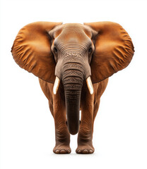 Obraz premium majestic African elephant stands proudly, showcasing its large ears and tusks against white background. This powerful creature embodies strength and grace