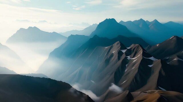 Endlose Bergketten mit sanftem Morgendunst