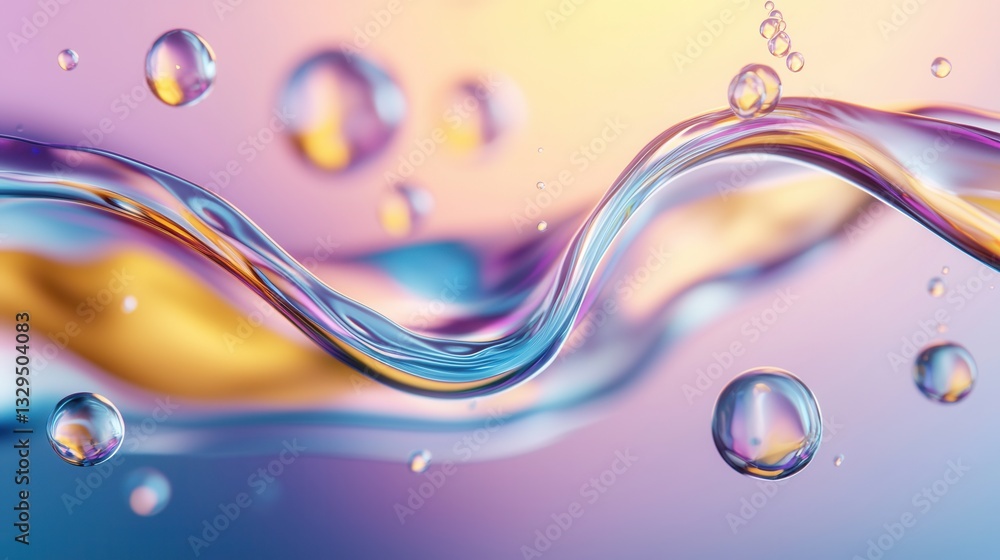 Poster a captivating abstract composition of vibrant undulating liquid shapes and iridescent ethereal party