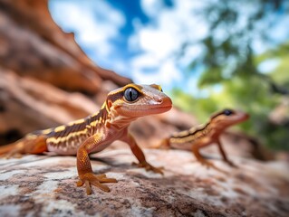 Fototapeta premium A photo of swift geckos on a rocky wall