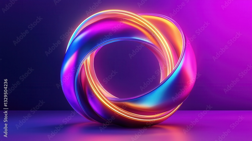 Poster an abstract mesmerizing composition of vibrant glowing neon loops that form a dynamic swirling tunne