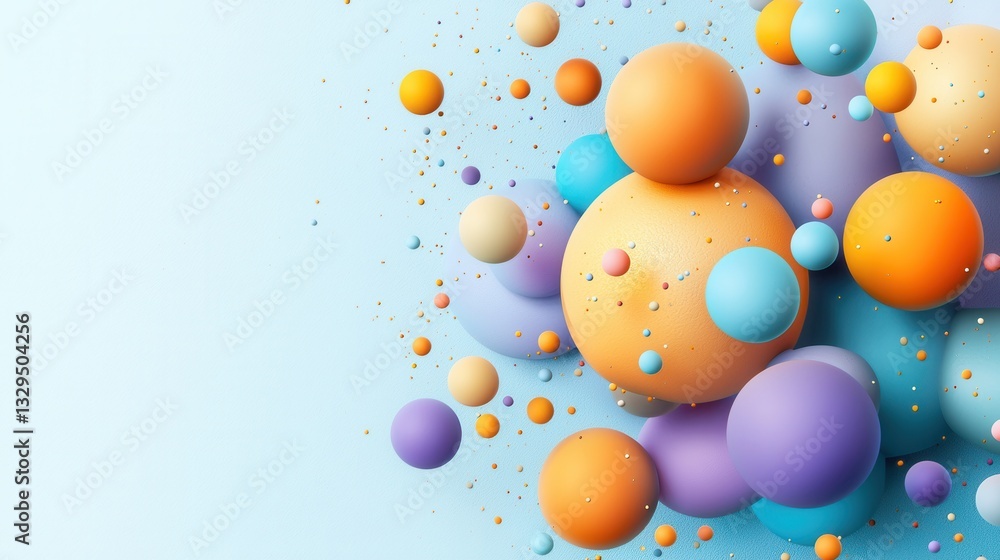 Poster vibrant iridescent bubbles and spheres flow and transform in this captivating digital artwork creati