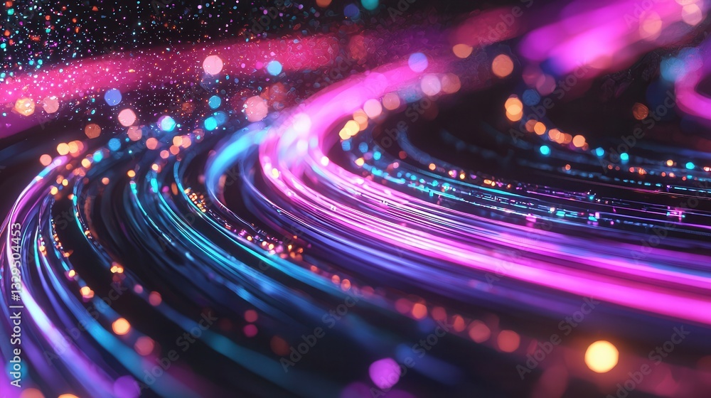 Poster a captivating digital artwork featuring a dynamic display of vibrant glowing points in motion creati