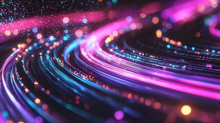 A captivating digital artwork featuring a dynamic display of vibrant glowing points in motion creating a hypnotic and ethereal atmosphere