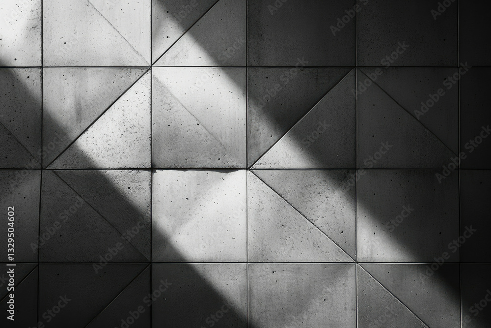 Poster Geometric concrete wall with diagonal sunlight creating striking shadows and textures.