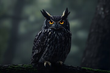 A photo of a lone owl in a moonlit night