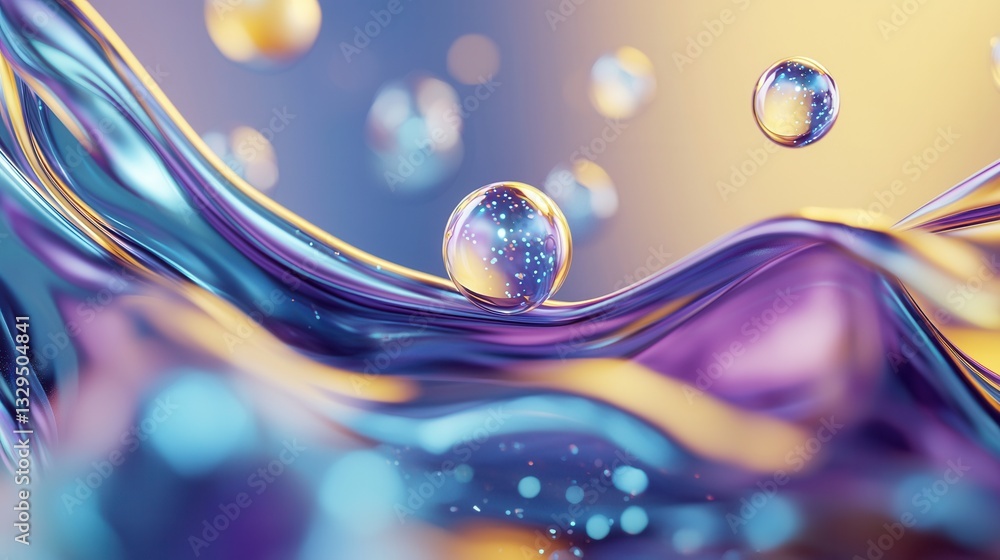 Poster a dynamic and visually striking digital rendering showcasing a colorful array of wavy fluid shapes a