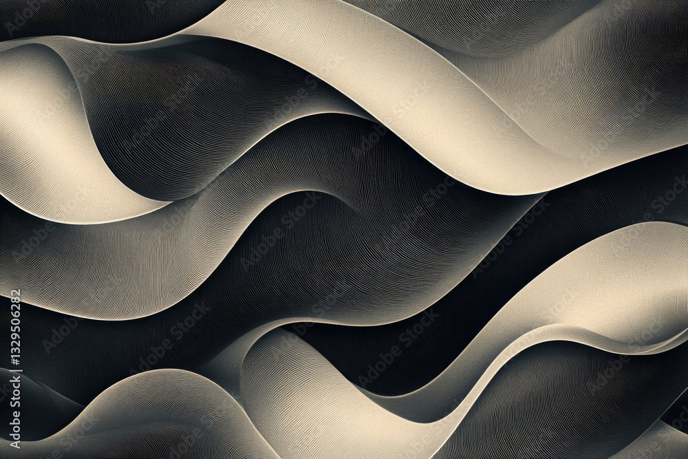 Aufkleber abstract grayscale image featuring flowing, textured waves creating a dynamic, elegant design.