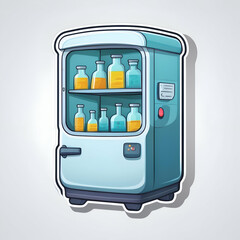 cartoon Lab Refrigerator. sticker vector. on an empty white background