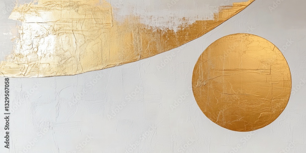 Poster golden abstract art: captivating modern abstract art with a golden sphere and dynamic brushstrokes a