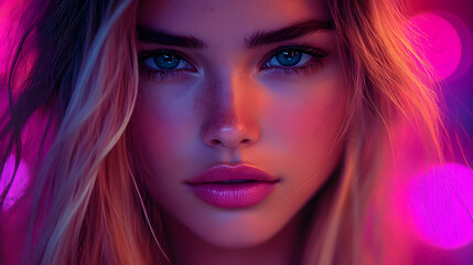 Close-up portrait, vibrant colors,  attractive young woman