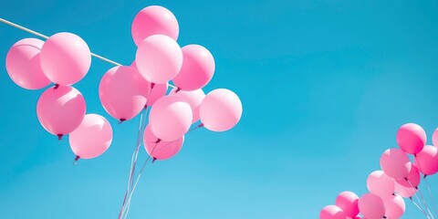  Pink Balloon Decoration Floating Against a Clear Blue Sky for a Festive Celebration