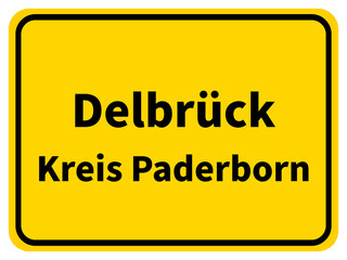 Illustration eines Stadteingangsschildes von Delbrück, einer Gemeinde des Kreises Paderborn