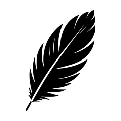 Fototapeta premium Black vector feather silhouette icon on transparent background
