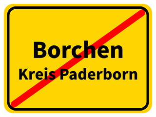 Illustration eines Stadtausgangsschildes von Borchen, einer Gemeinde des Kreises Paderborn