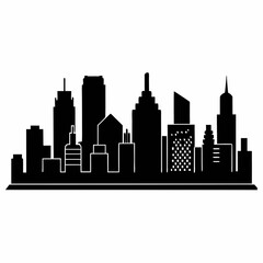 Naklejka premium A flat, black and white cityscape illustration with a collection of various skyscrapers and other architectural elements