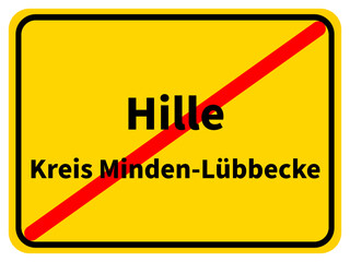 Illustration eines Stadtausgangsschildes von Hille, einer Gemeinde des Kreises Minden-Lübbecke