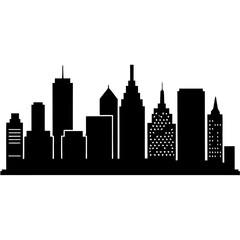 Fototapeta premium A flat, black and white cityscape illustration with a collection of various skyscrapers and other architectural elements