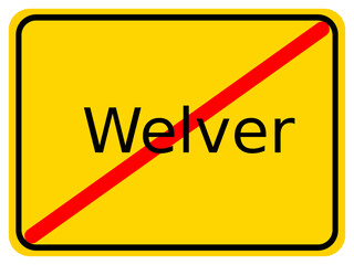 Illustration eines Stadtausgangsschildes von Welver, einer Gemeinde des Kreises Soest
