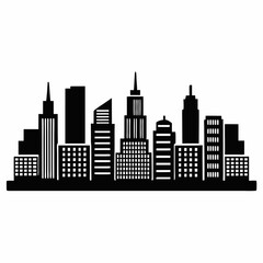 Naklejka premium A flat, black and white cityscape illustration with a collection of various skyscrapers and other architectural elements
